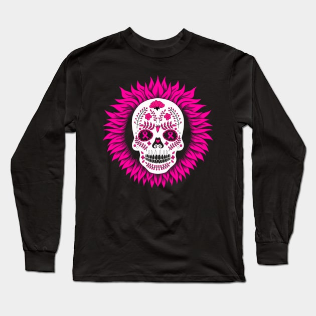 breast cancer oink sugar skull sunflower Long Sleeve T-Shirt by TeesCircle